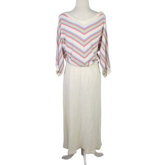 Vintage 70s Just Mort Cream Striped Knit Sweater Midi Dress M - Picture 4 of 6